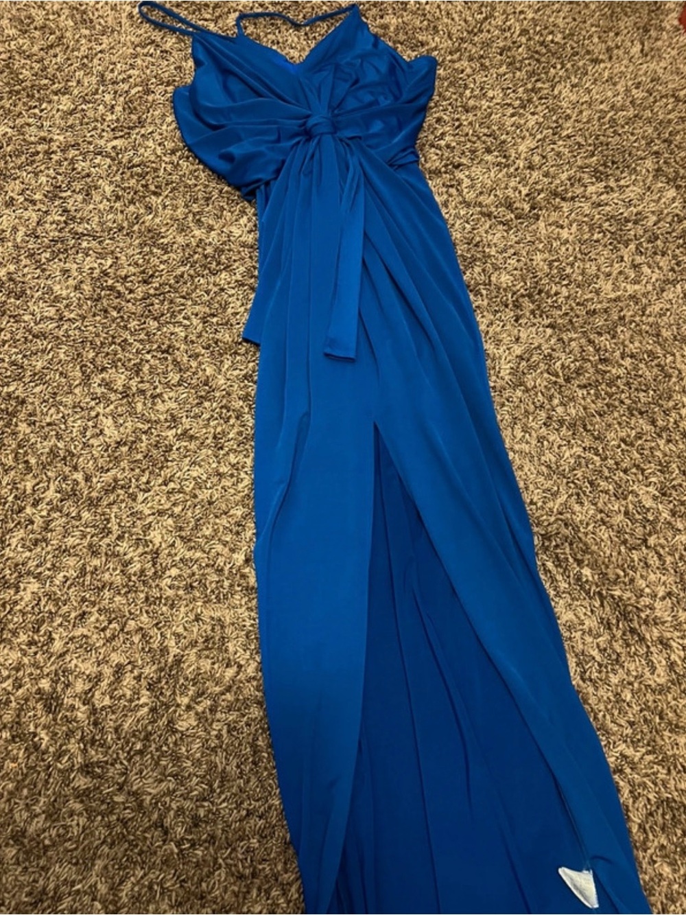 Blue Spaghetti-Strap Evening Gown with Front Tie